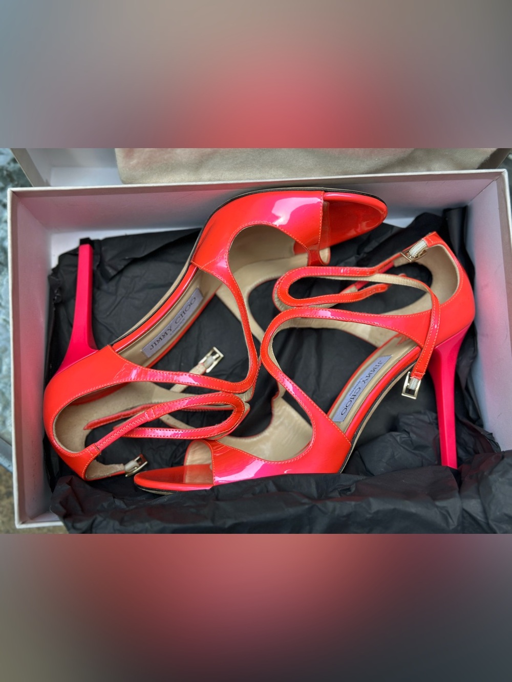 Jimmy Choo Lance Neon Pink Patent Leather Strappy Sandals - Picture 3 of 16